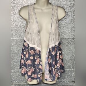 Rue 21 Blue Floral Lace Sleeveless Cardigan Womens Medium